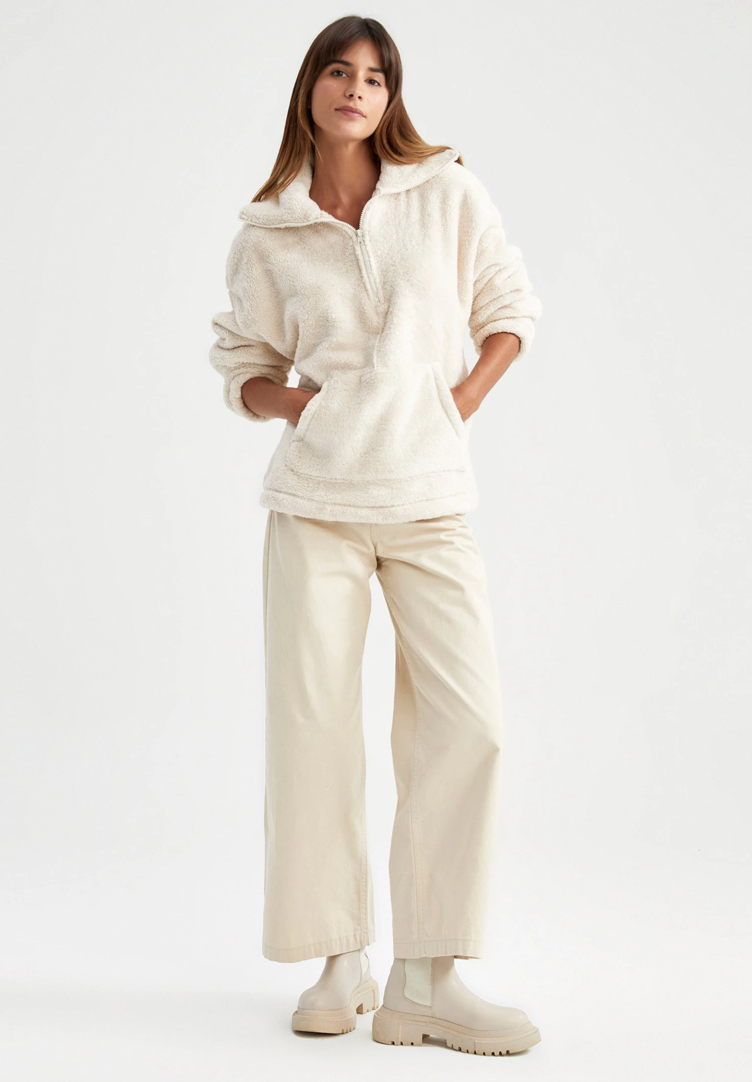 DeFacto Oversize Fit - Fleece Trui - Ecru 4 DeFacto Oversize Fit - Fleece Trui - Ecru - Afbeelding 2