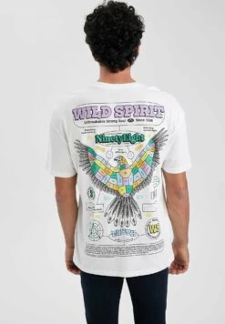 DeFacto Comfort Fit- T-Shirt Print - White