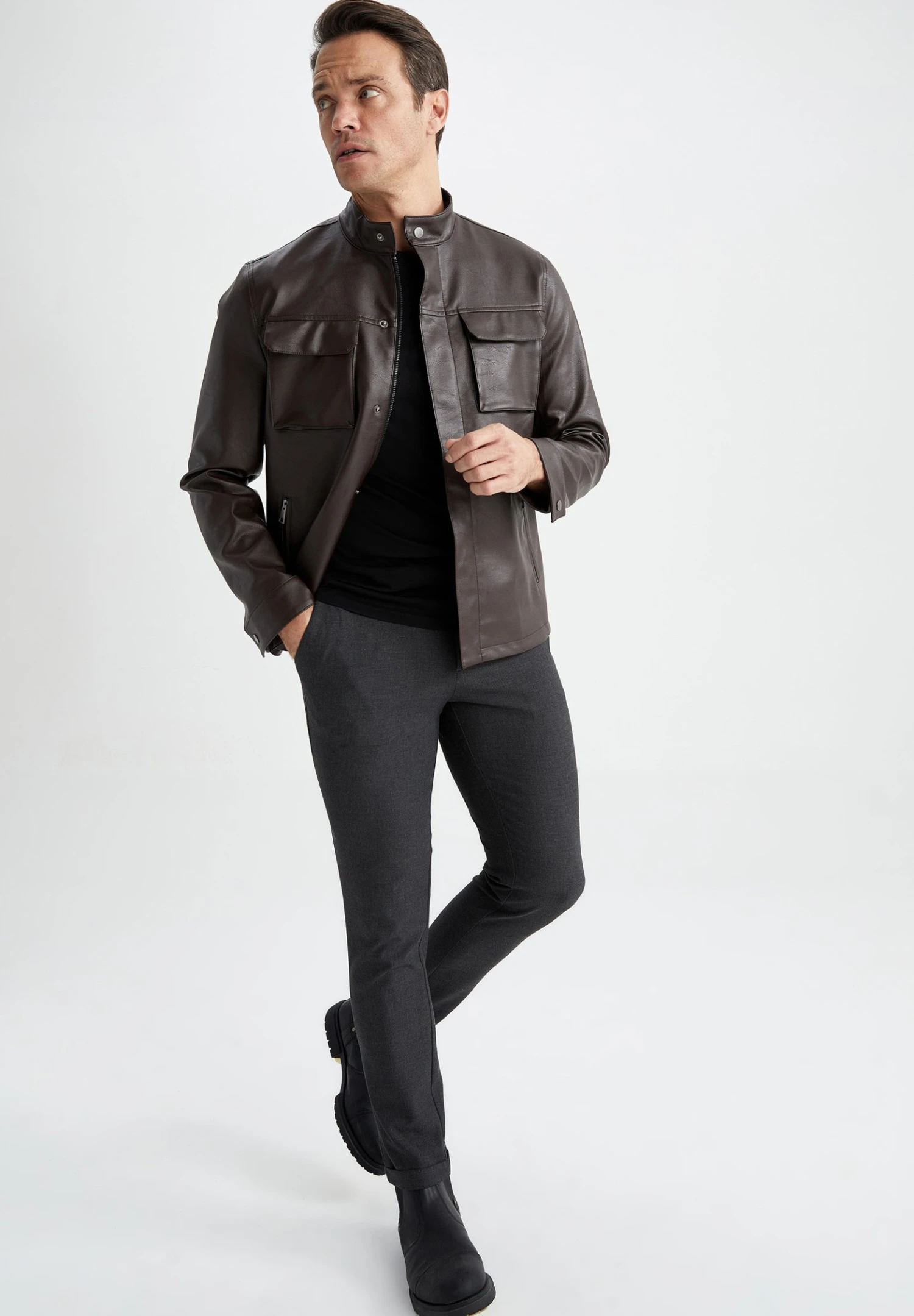 DeFacto Regular Fit - Imitatieleren Jas - Brown 4 DeFacto Regular Fit - Imitatieleren Jas - Brown - Afbeelding 2