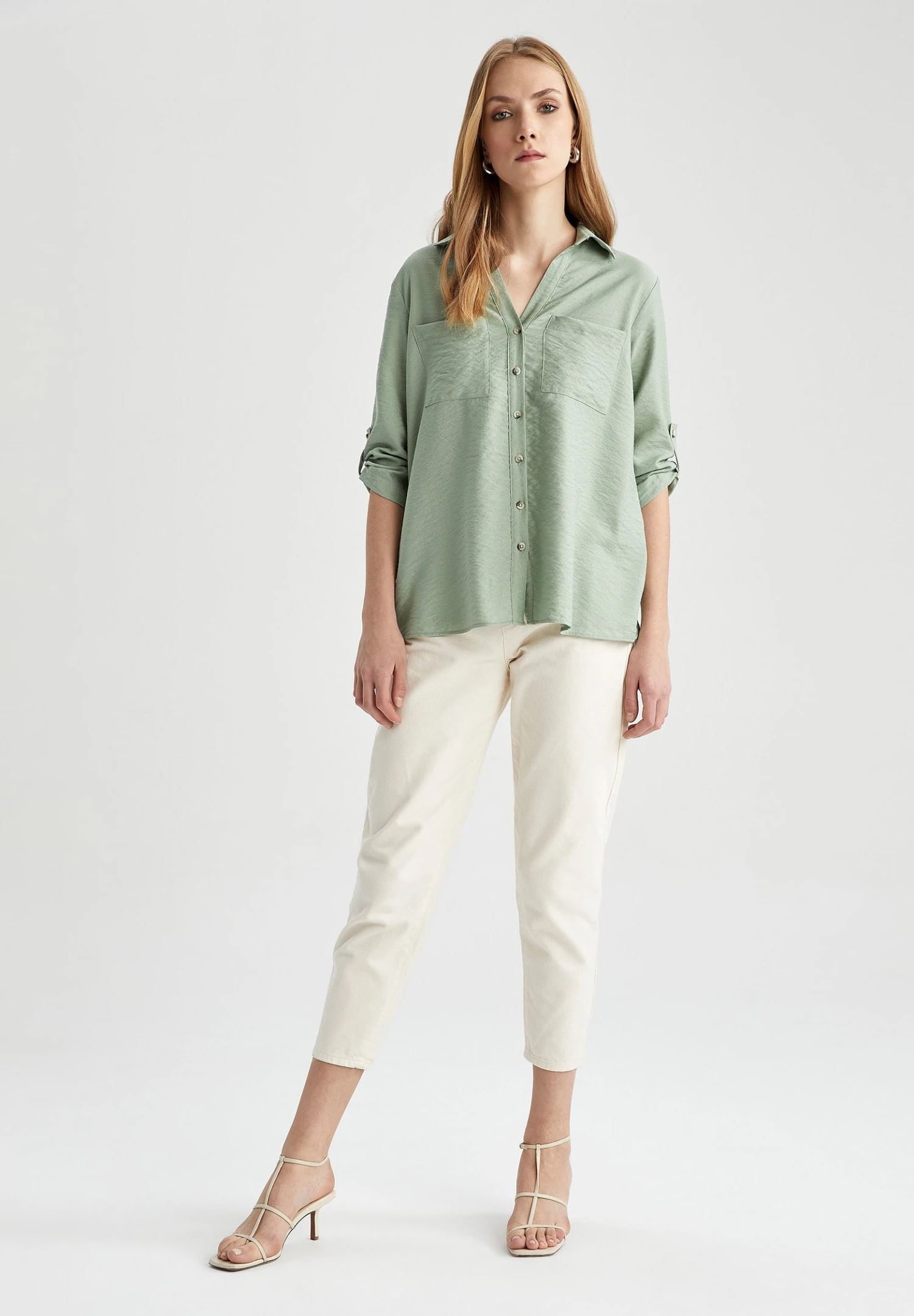 DeFacto Regular Fit - Overhemdblouse - Turquoise 4 DeFacto Regular Fit - Overhemdblouse - Turquoise - Afbeelding 2
