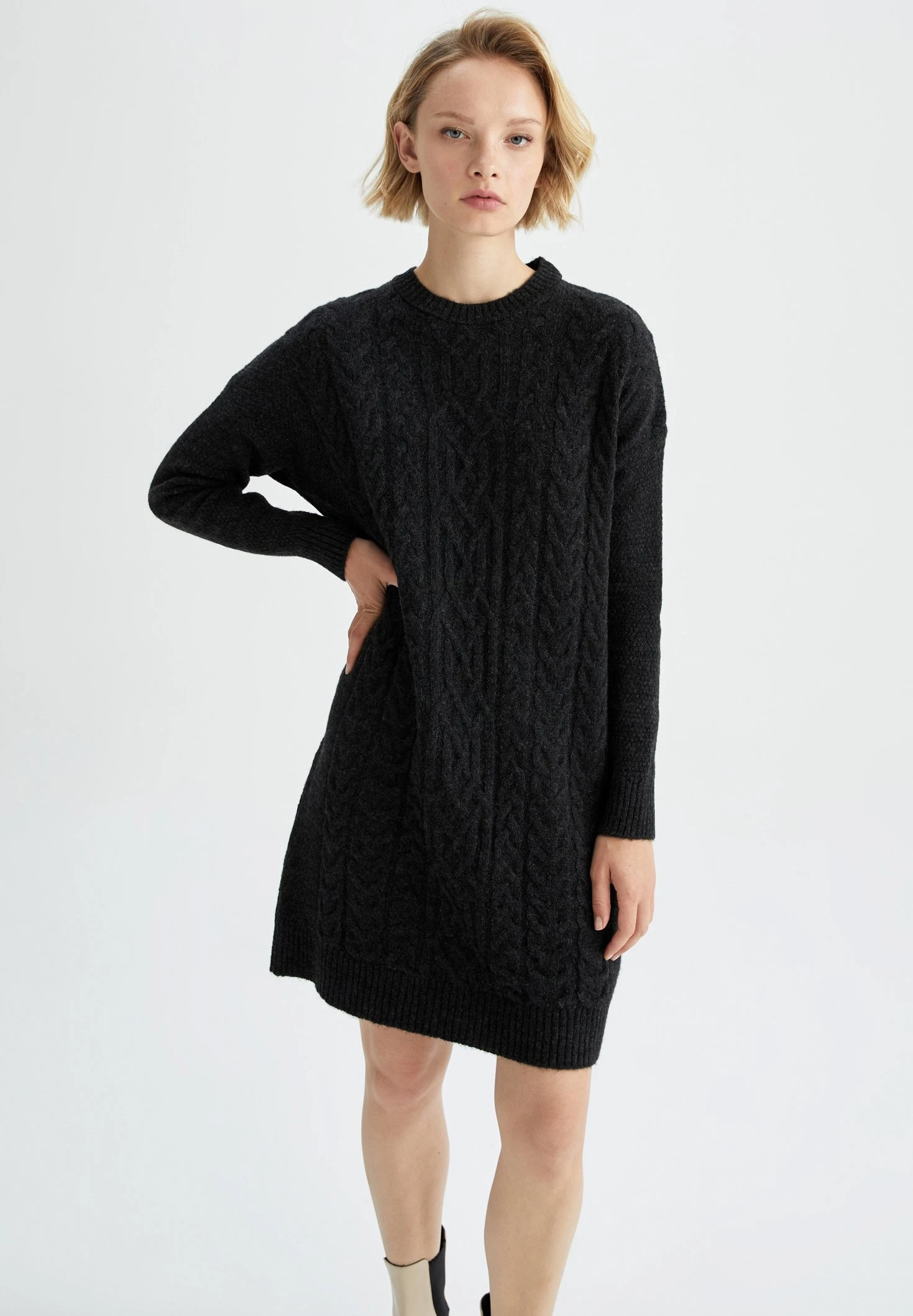 DeFacto Regular Fit - Gebreide Jurk - Black 3 DeFacto Regular Fit - Gebreide Jurk - Black