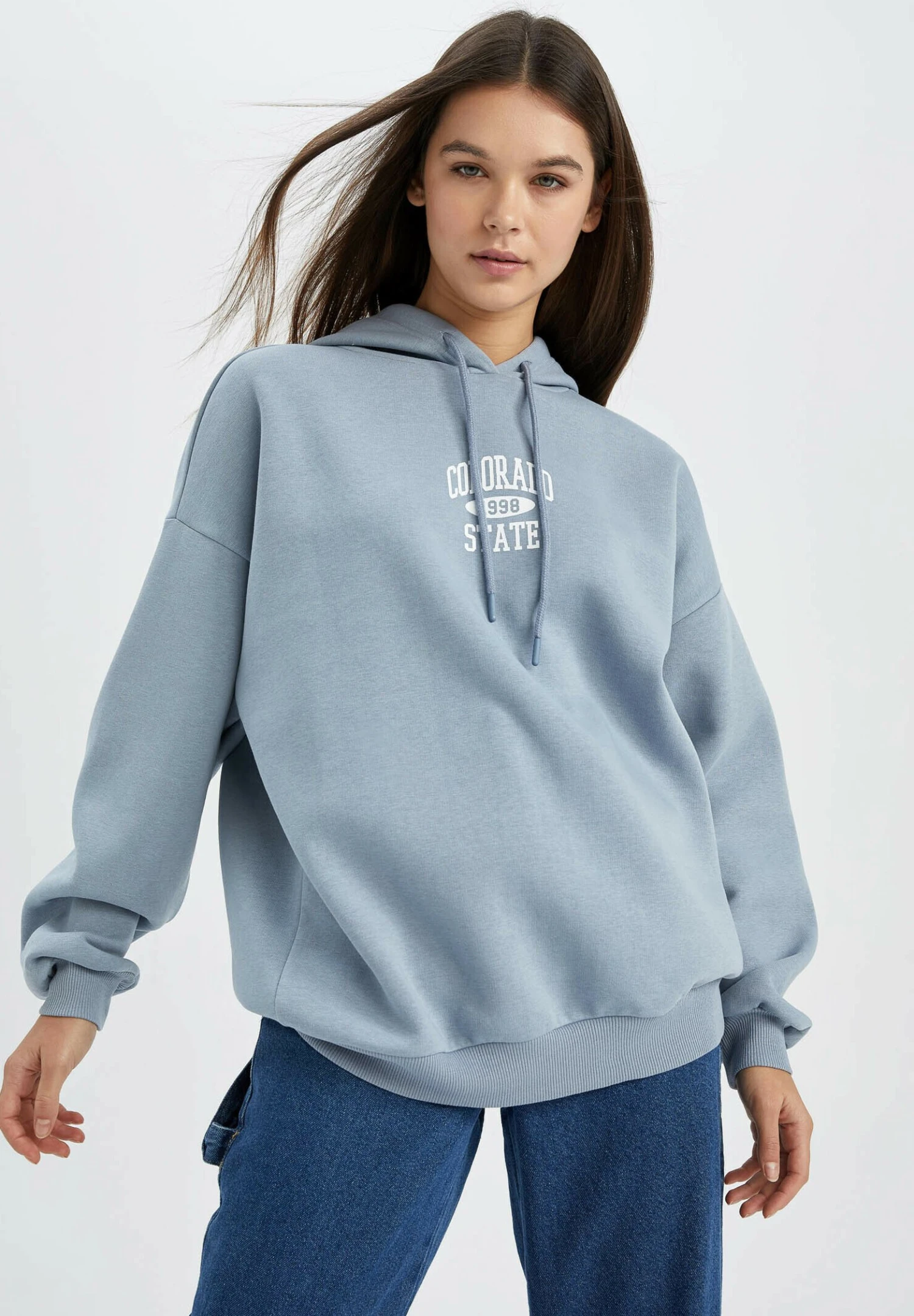 DeFacto Oversize Fit- Hoodie - Blue 3 DeFacto Oversize Fit- Hoodie - Blue