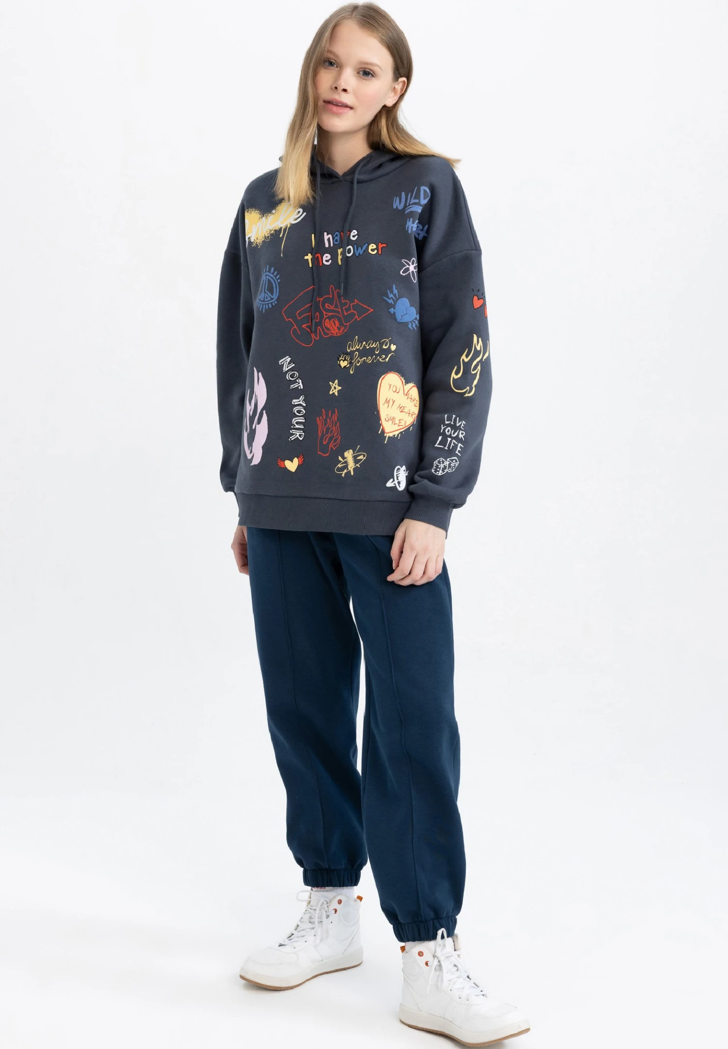 DeFacto Oversize Fit - Hoodie - Navy 4 DeFacto Oversize Fit - Hoodie - Navy - Afbeelding 2