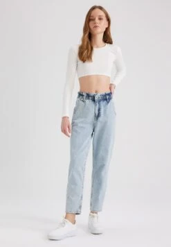 DeFacto Paperbag - Relaxed Fit Jeans - Blue -DeFacto d3fdd9c990b7482288e00f503c558b0b