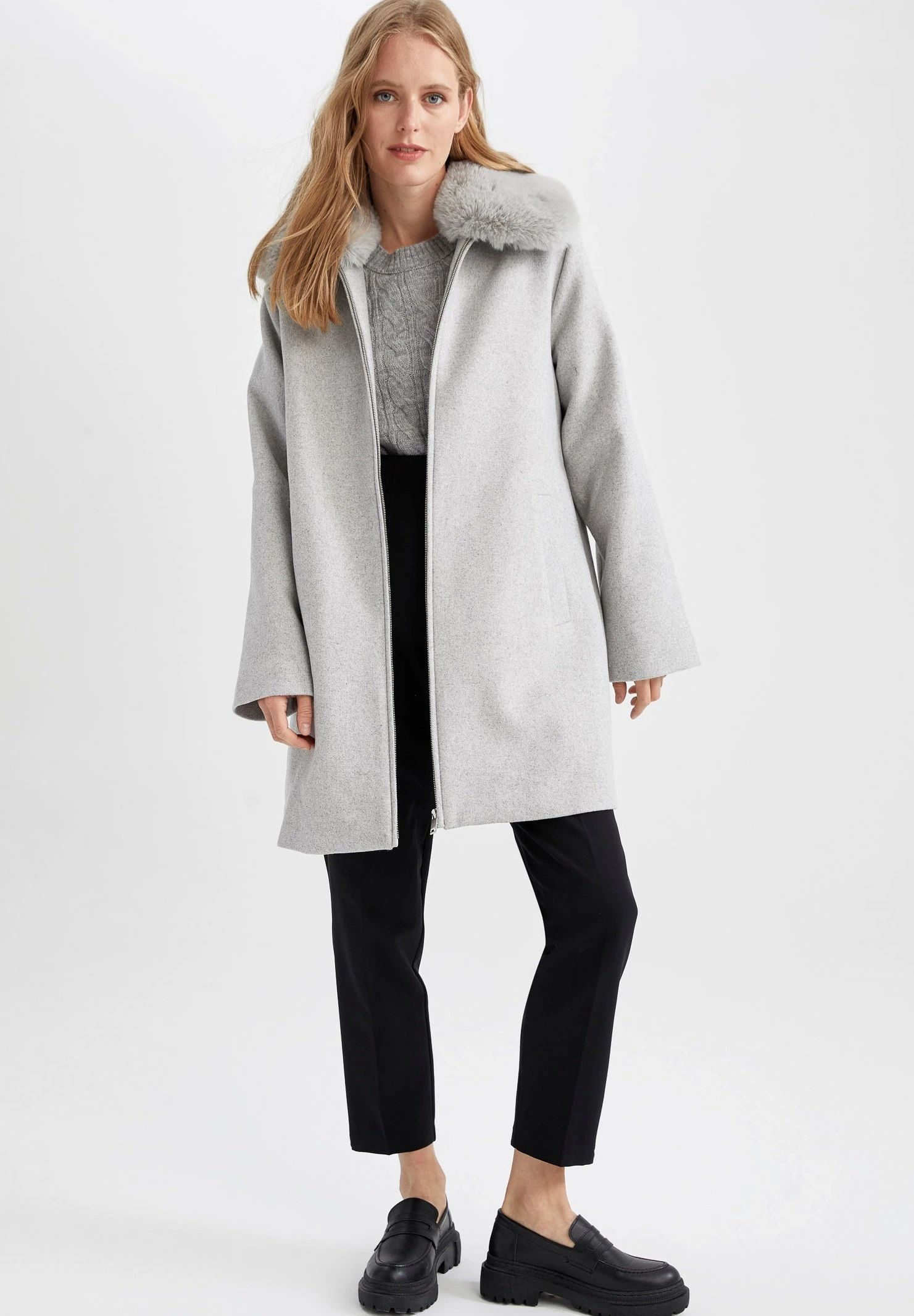 DeFacto Halflange Jas - Grey 4 DeFacto Halflange Jas - Grey - Afbeelding 2