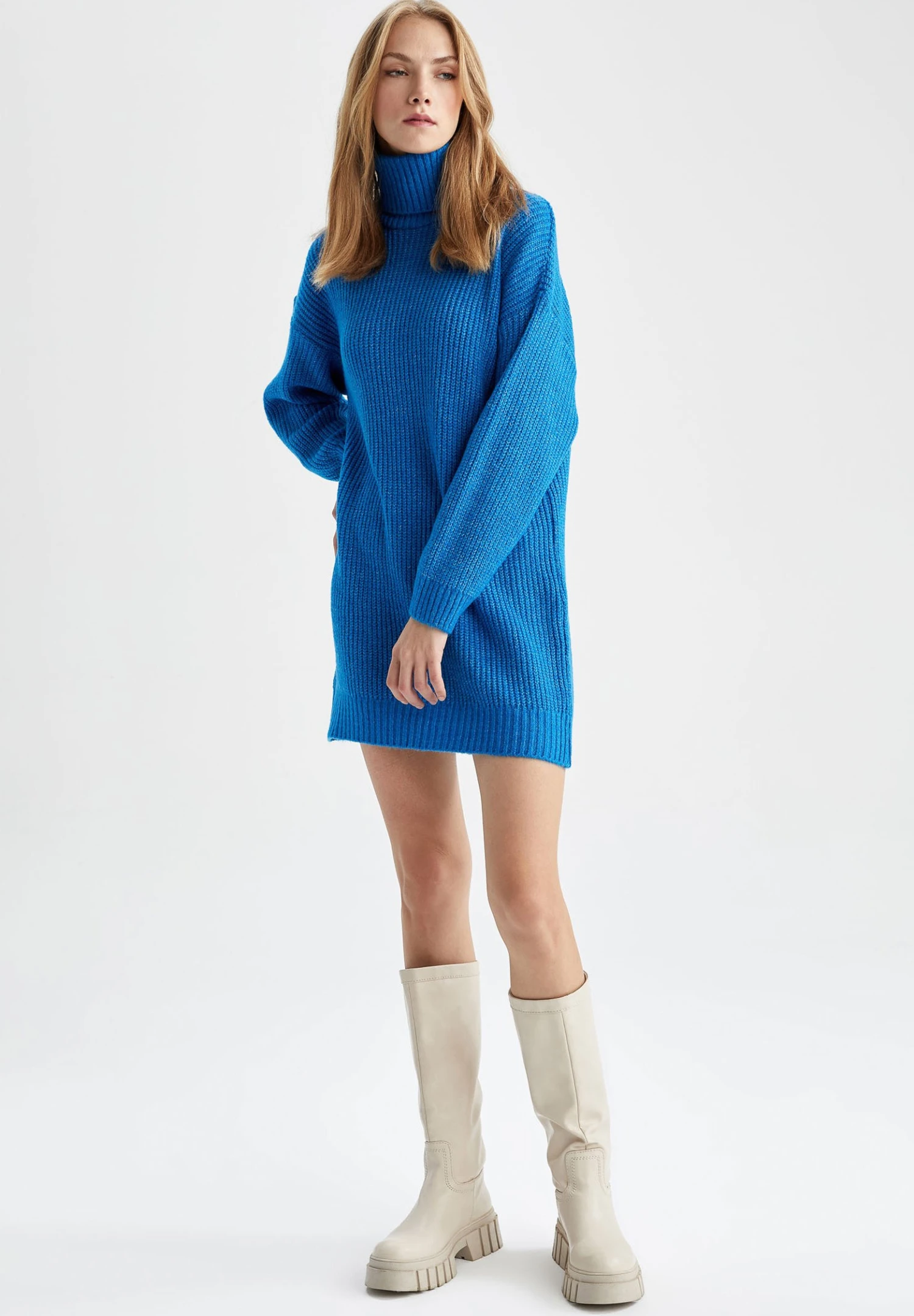 DeFacto Gebreide Jurk - Blue 4 DeFacto Gebreide Jurk - Blue - Afbeelding 2