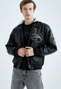 DeFacto Imitatieleren Jas - Black