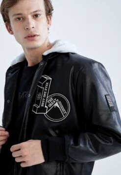 DeFacto Imitatieleren Jas - Black -DeFacto e96942dc0b8c4891b17bdca819873461