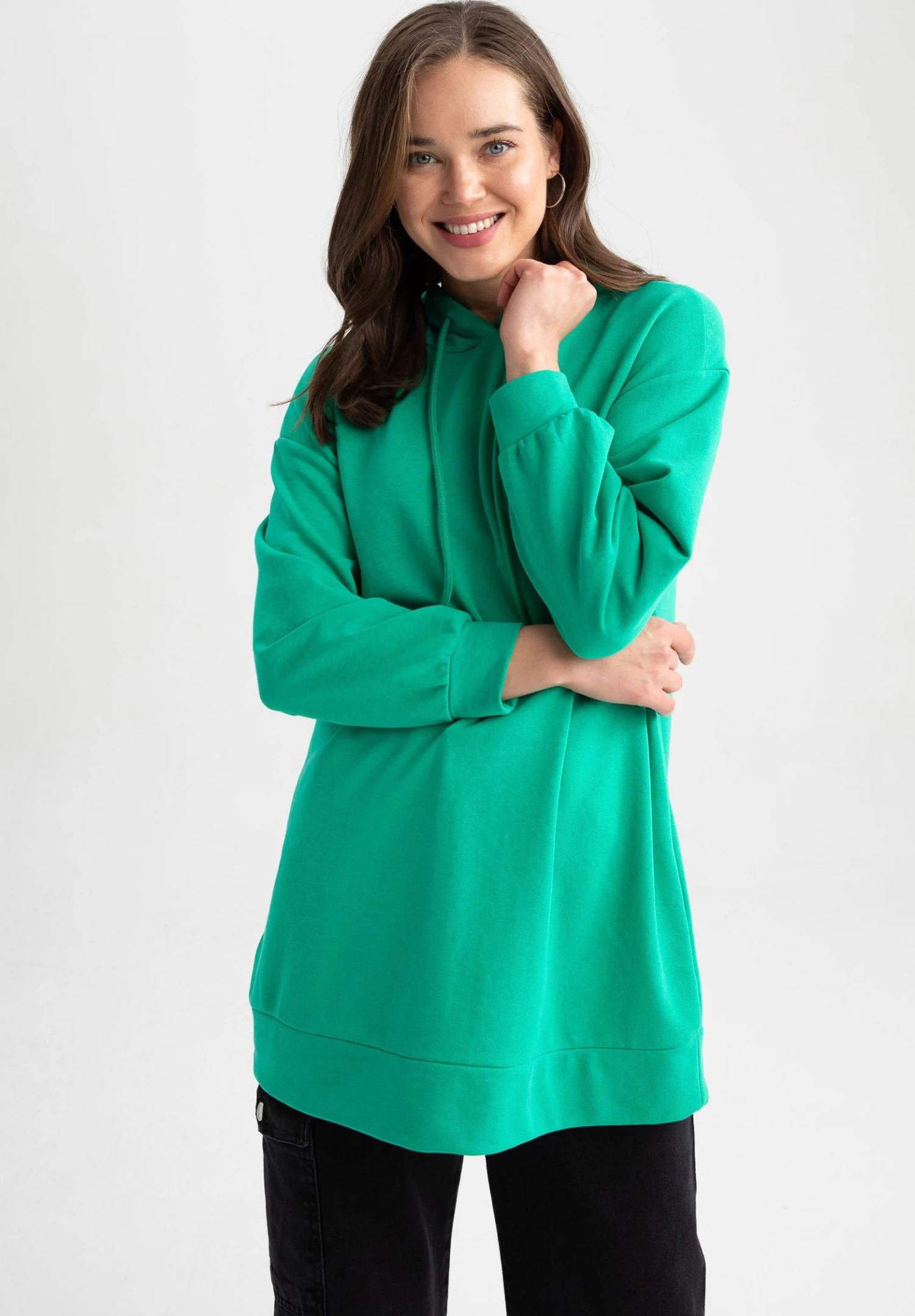 DeFacto Relax Fit- Hoodie - Green 3 DeFacto Relax Fit- Hoodie - Green