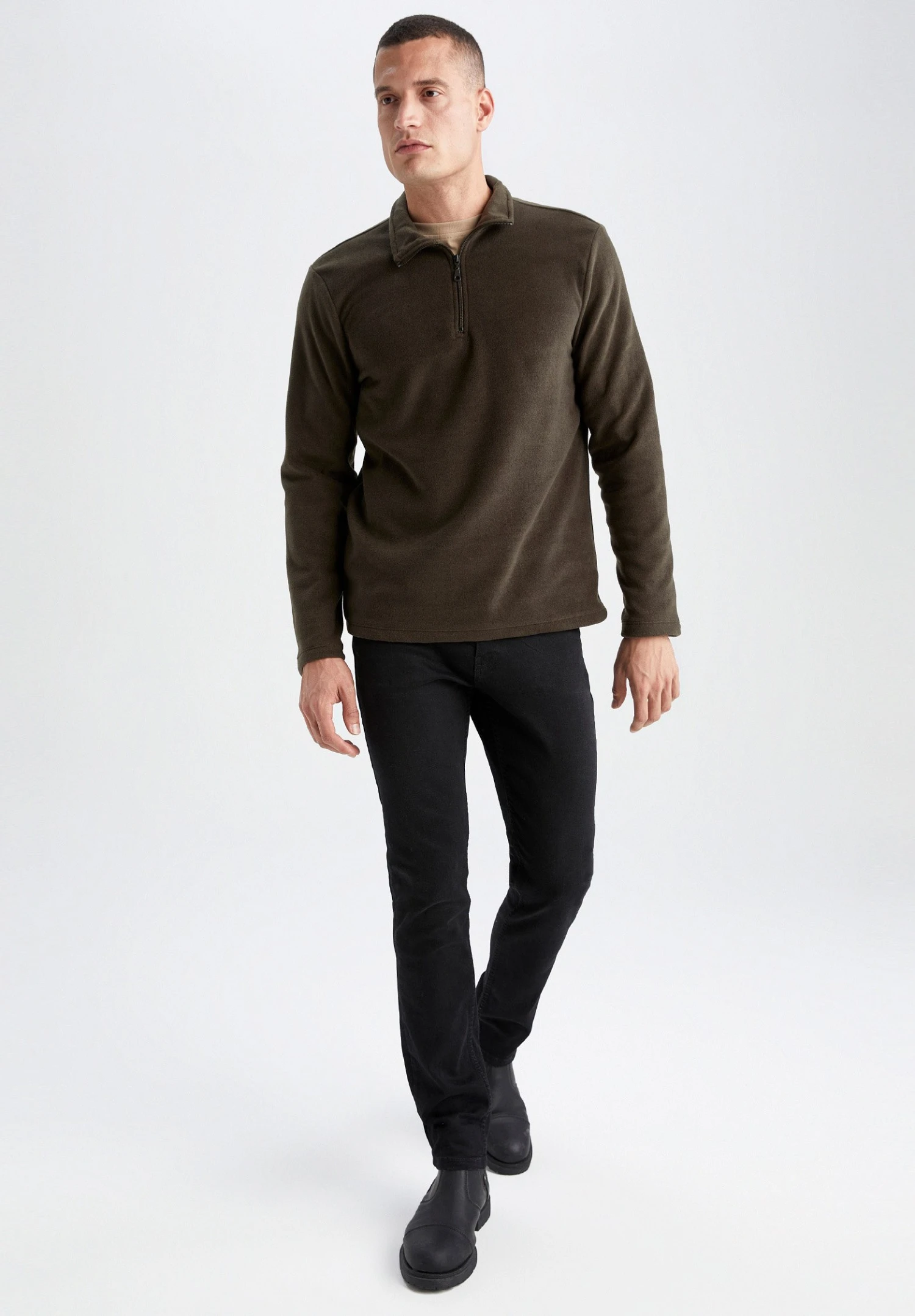 DeFacto Regular Fit- Fleece Trui - Khaki 4 DeFacto Regular Fit- Fleece Trui - Khaki - Afbeelding 2