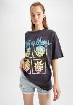DeFacto Rick And Morty Oversize Fit Combination - Jeansshort - Anthracite