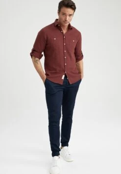 DeFacto Modern Fit - Overhemd - Bordeaux -DeFacto ef88f3f703be4106b998bfc6231cf4e2