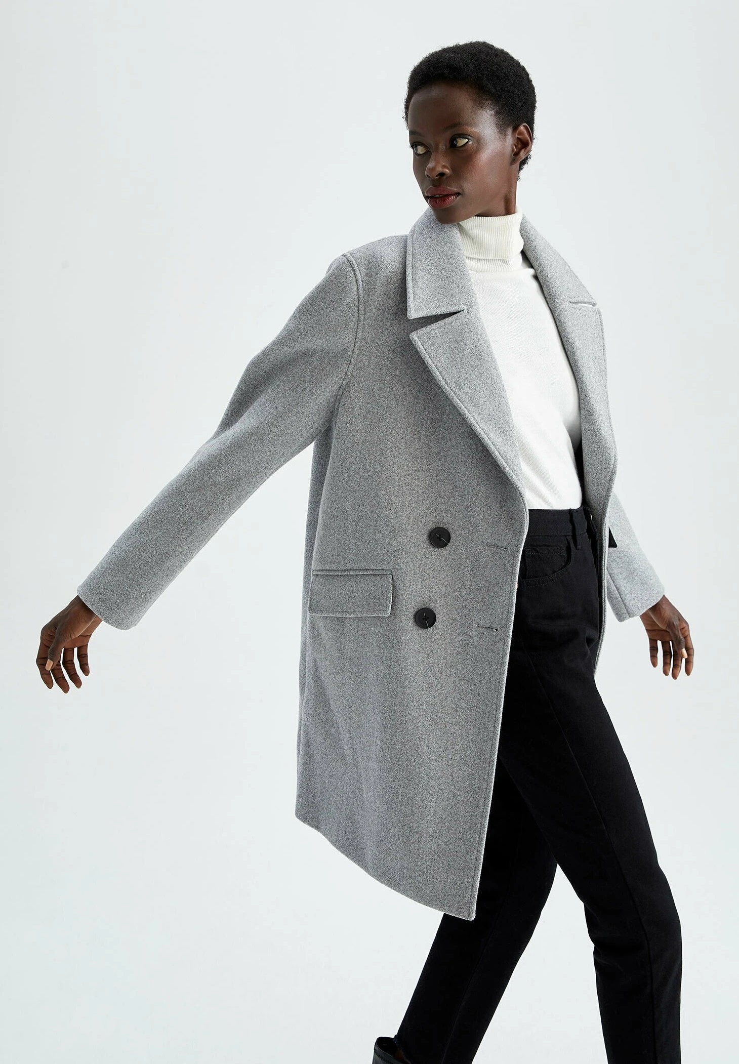 DeFacto Regular Fit- Halflange Jas - Grey 7 DeFacto Regular Fit- Halflange Jas - Grey - Afbeelding 5