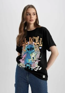 DeFacto Lilo & Stitch Oversize Fit - T-Shirt Print - Black