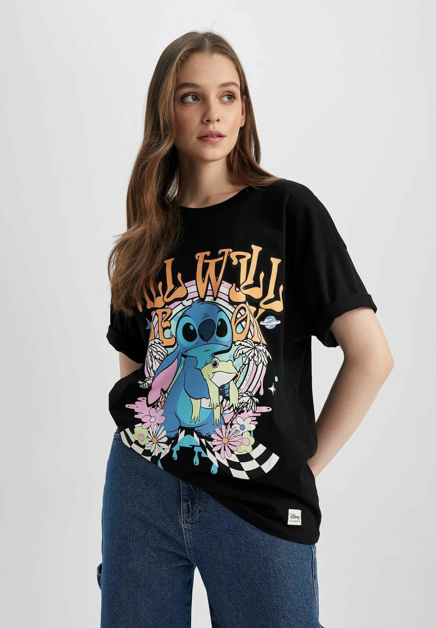 DeFacto Lilo & Stitch Oversize Fit - T-Shirt Print - Black 3 DeFacto Lilo & Stitch Oversize Fit - T-Shirt Print - Black
